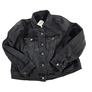 Express Womens Denim Jacket Washed Black Classic Trucker Style Size X Large